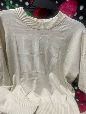 Cream Embossed Block-Letter Pullover Sweater